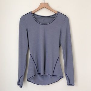 Athleta Striped Long Sleeved Shirt, Size Small, Navy and White